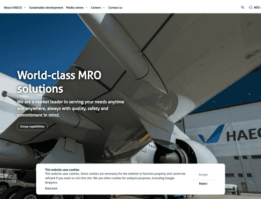 Picture of Haeco Cabin Solutions company website