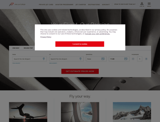 Picture of PrivateFly company website