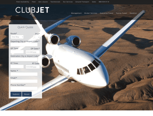 Picture of Club Jet company website
