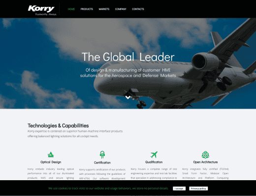 Picture of Korry Electronics company website