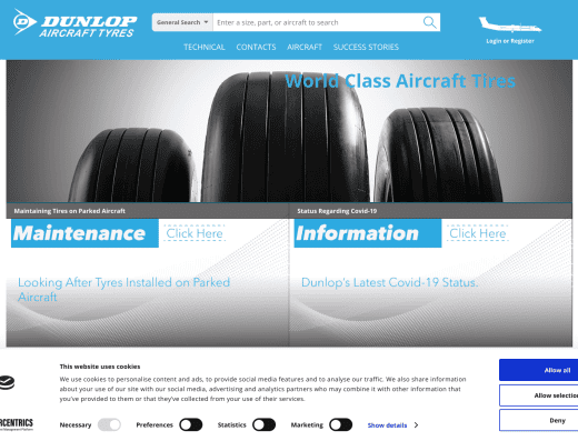 Picture of Dunlop Aircraft Tyres company website