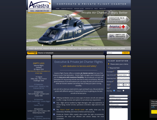 Picture of Aviastra Flight Charter Ltd company website.