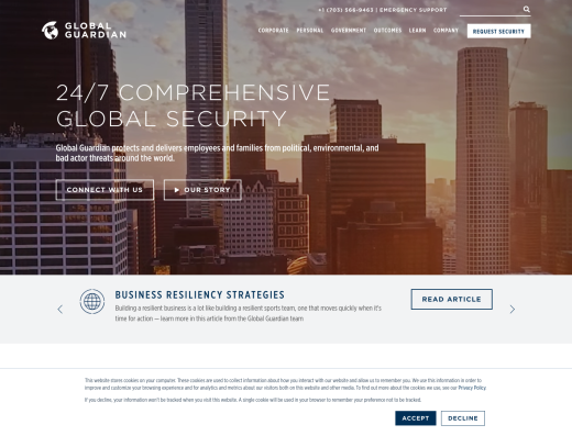 Picture of Global Guardian Air Ambulance company website.