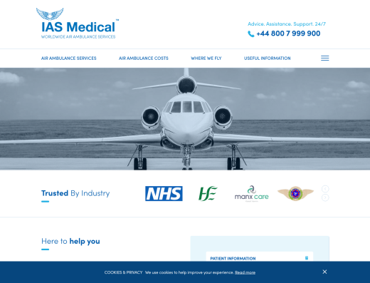 Picture of Ias Medical Air Ambulance company website.