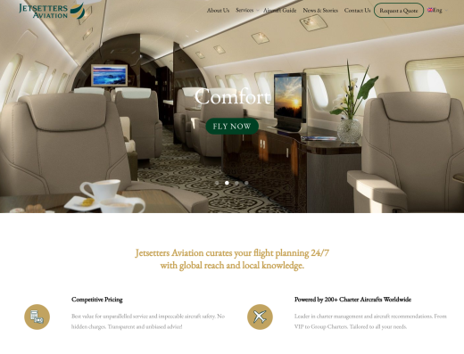 Picture of Jetsetters Aviation company website.