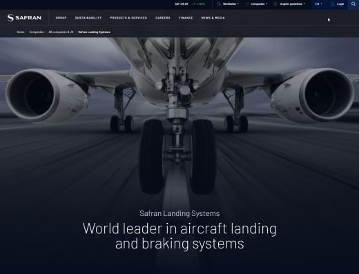 Image of Safran Landing Systems company website.