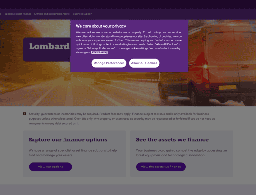 Picture of Lombard Aircraft Finance company website