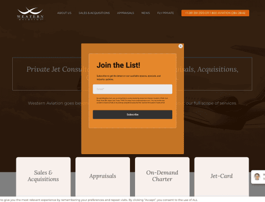 Picture of Western Aviation Insurance company website