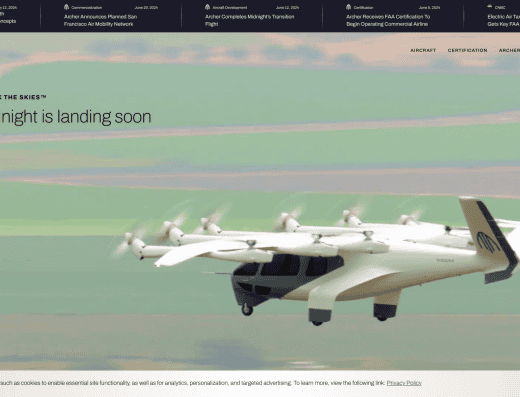 Picture of Archer Aviation company website
