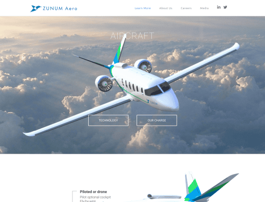 Picture of Zunum Aero company website