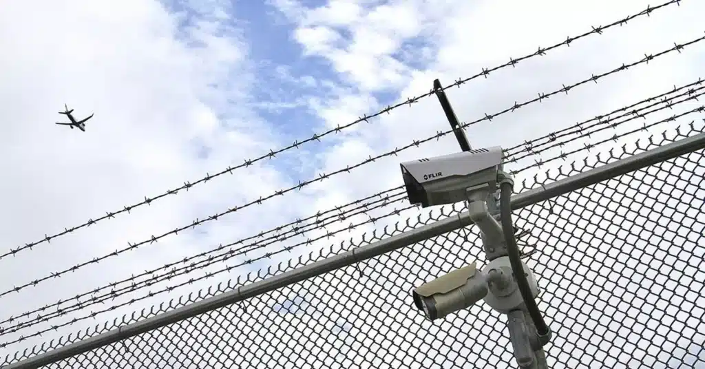 5 Essential Security Measures for Aircraft Hangars and Maintenance Facilities 2 airport fencing camera